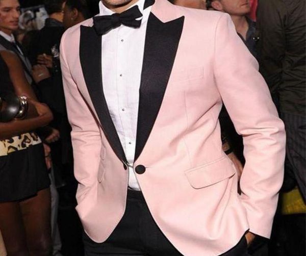 Uomini formali rosa Suit nero ridotto a punta a due pezzi smoking da sposa da sposa su misura per i pantaloni della giacca da festa della sera 6811492