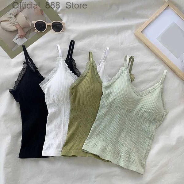 Женские танки Camis Women Push Up Sports Bra Bra Summer Lace Top Top Top Wrap Slound Crase Vest Camisole Sexy Base One Piece Summer Beauty Back D240427