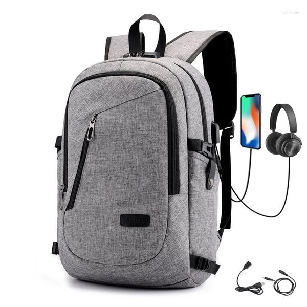 Backpack de 15,6 polegadas de laptop à prova d'água Lapto de trava dos homens anti -roubo mochila masculina USB Caderno de notebook Bolsas de viagem escolares Mochila