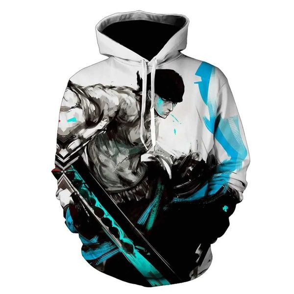 Шаллеры Мужские толстовок толстовок новая мультфильм One Piece Roronoa Zoro 3D Hoodie Mens Mens Fashion Casual Playting Clothing Funny Spring Sports Rush Ruber 240425