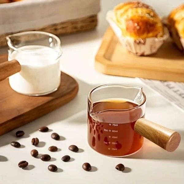 Weingläser 100 ml/3,5 Unzen Holzgriff Milch können Kaffee -Tassen -Espresso -Werkzeug -Extraktionskala mit Messung mit