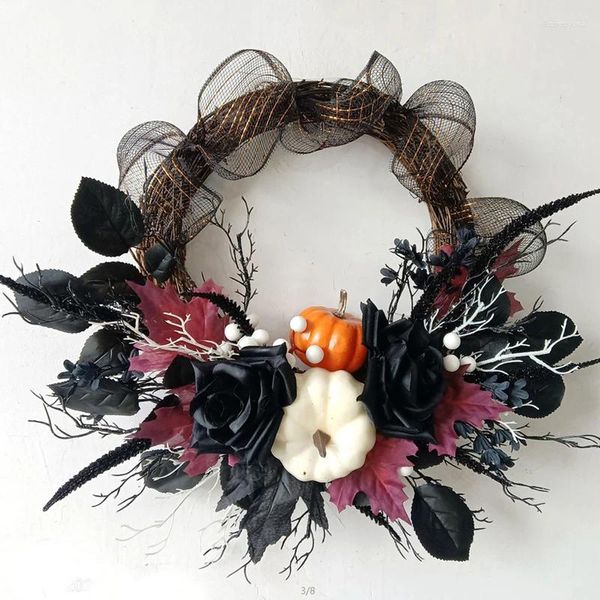 Fiori decorativi Halloween Pumpkin Black Rose Ghirlanda appesa Ghirlanda della porta per decorazione da esterno