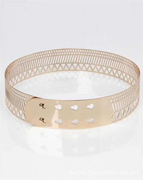 Cintura con specchio in metallo cintura in vita 4 cm di larghezza 2021 Fashion Women Hollow Metallic Celebrity Gold Silver Wide Band per BL234780208