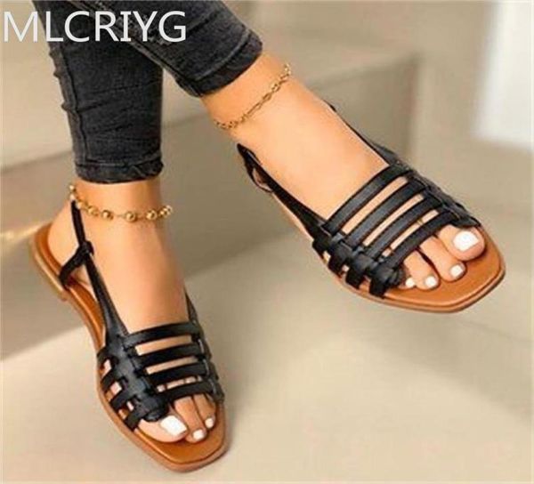 MLCRIYG Women039s Schuhe Sommer 2021 Neues Flachrunde Zehen Cross -Glears -Sandalen für schwangere Frauen plus Größe 43 Plattform15147556