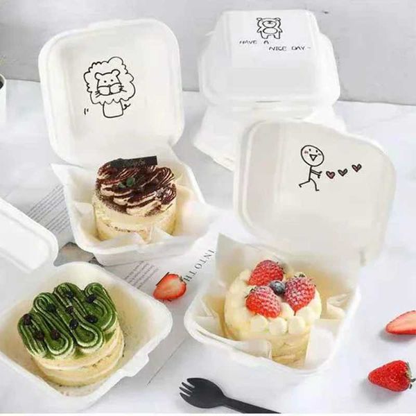 Bento Boxen 5-teiliger Kuchen und Dessert Box Mikrowellen biologisch abbaubare Einweg-Mittagessen-Lebensmittelbehälter Gemüse Salat Takeaway Verpackung Q240427