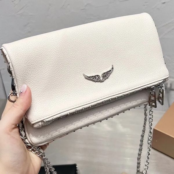 Bolsa de bolsas de cosméticos Bolsa de designer popular Bolsa feminina Zadig Wings Diamond-Ironicing ZV Rivets Sheepskin Leather Messenger CrossBod240L