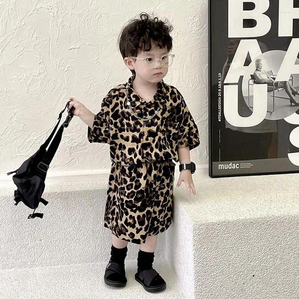 Kleidungssets 2024 Kinderanzug Jungen Sommerkleidung Baby Kurzarm Single Breauzed Leopard Print Shorts Loose Kid 2pcs Set Outfits