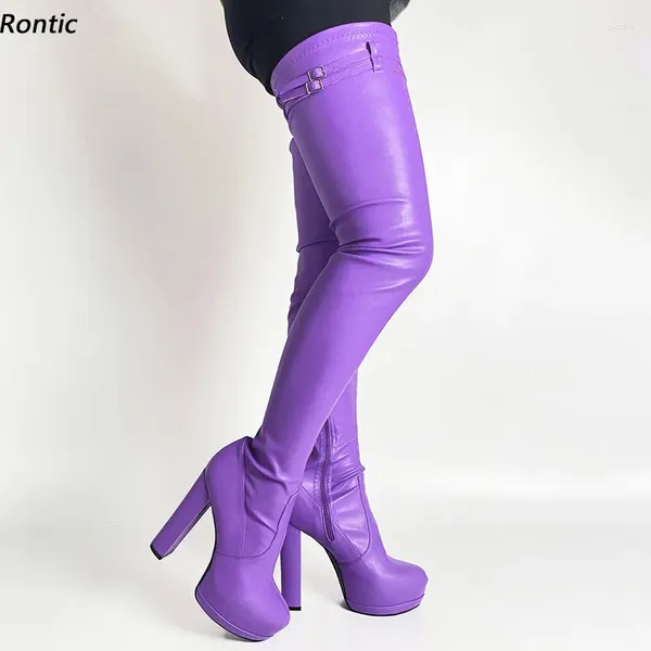 Stivali Rontic in stile italiano Donne Spring Crotch Platform Filla Cinta tacchi a spillo Teli Round Toe Violet Party Us Size 5-20