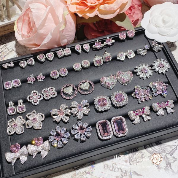 Brincos de novo designer rosa espumante rosa Brincos de bowknot para feminino de moda Anéis de orelha anéis de jóias por atacado