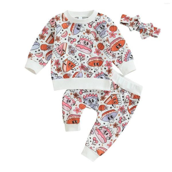 Set di abbigliamento set di ragazze autunno set torta stampa a maniche lunghe a maniche lunghe tre adatte per bambini da 1 a 3 ragazze pigiami di natale dimensioni 4