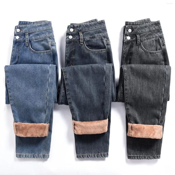 Jeans femminile inverno spesso calda magro per donne femminile in velluto in velluto in denim pantaloni streetwear pantalones pantalones