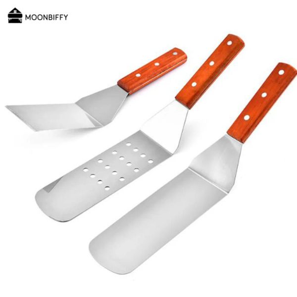 Utensílios de aço inoxidável metal churrasco grelha spatula spatula cozinha utensílios de cozinha acessórios para costeletas bacon teppanyaki panqueca cocina