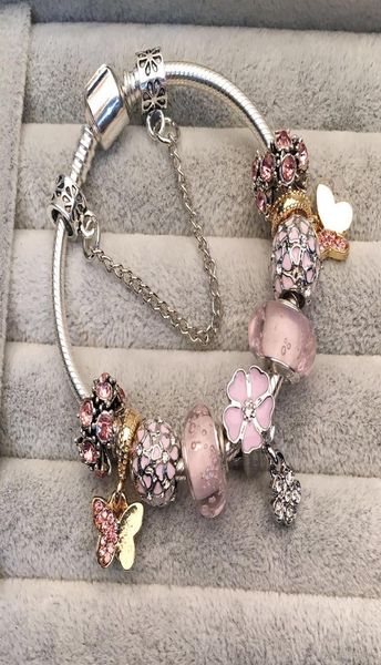 Gold Butterfly Pink Charms Diy Bracelet String Act Роль производителей стиля, продающих в Европе 8887281