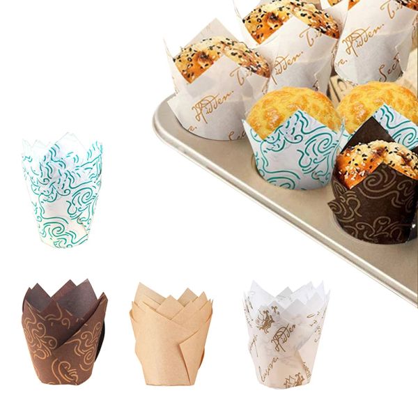 Moldes 50pcs Tulipe Baking Cups Muffin Cups Cupcake Liners Casos de muffin Liners, estojos de panificação, papel de cozimento para cafeteria