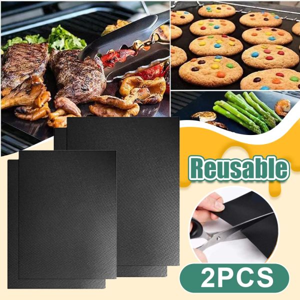 Grills 2pcs BBQ Grill Matte wiederverwendbares Grillen im Freien Küchen Backen Nicht -Stick -Pad -Kochplatten Party Ptfe BBQ Grill Matte Zubehör