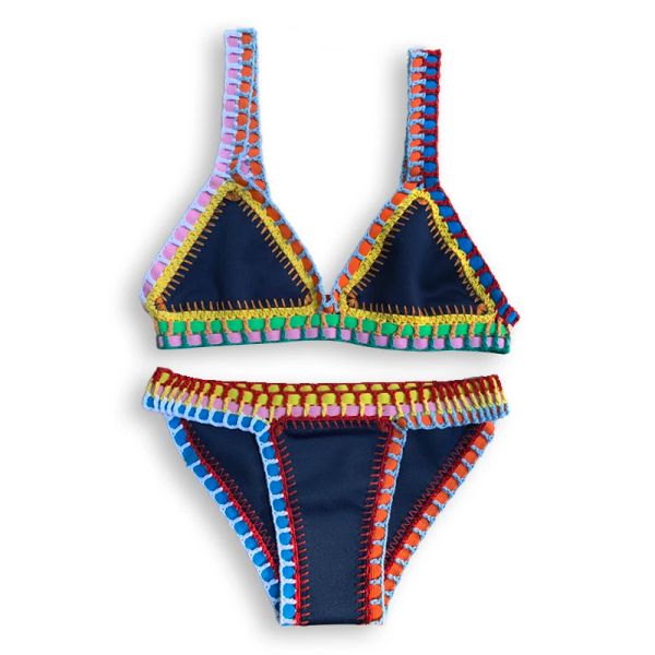 Anzüge sexy Bikini Women'wear handgefertigtes Häkelkrochet Kostüm Dunkelblau Tankini Twompie Badeanzug