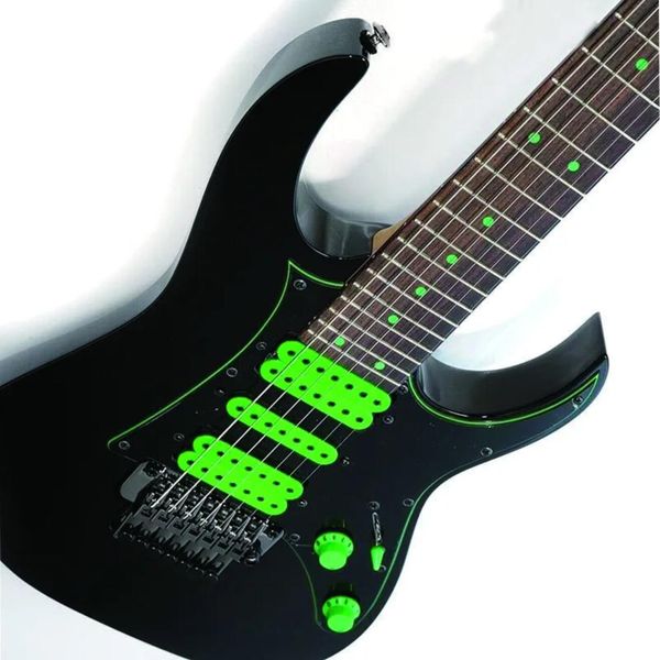 UV70P BK UV777 Universo 7 Strings Steve Vai Black Guitar Floyd Rose Tremolo Fluorescent Green Pickups DOT DOT