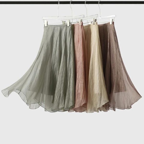 Scherma delle gonne elastico femminile in chiffon irregolare gallo fazzoletto orlo a-line midi