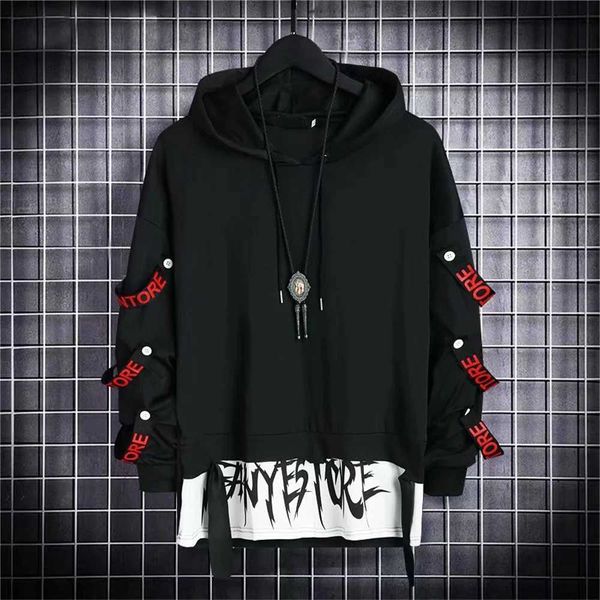 Sweatshirts Herren Hoodies Sweatshirts Herren Hoodie Hip Hop Punk Street Kleidung Pullover Herren Sporthemd Patch Arbeit Schwarzer Hoodie Spring und Herbst Top 240425