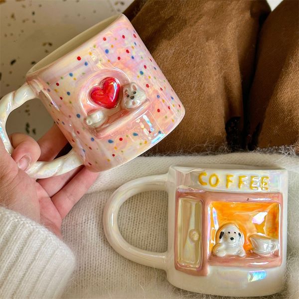 Carina perlecente per pettinamento per cucciolo in goffi cucciolo adorabile di bell'aspetto tazza di ceramica coppia tazza di caffè tazza d'acqua