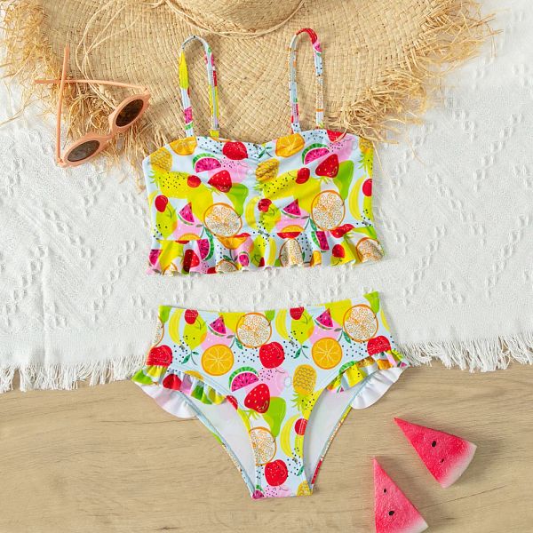 Set Summer Girls Fruit Printing Bikini Swimsuit Teen Girls 514 anos Ano de roupas de banho de duas peças colorido maiô