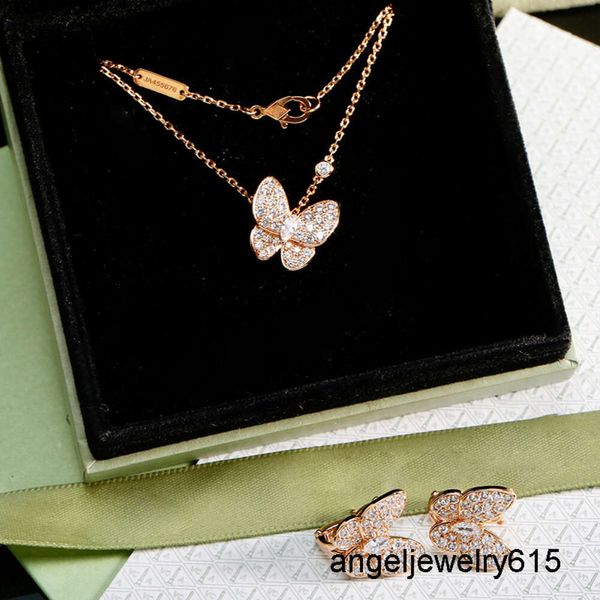 Designer Schmuck Van Halskette Ohrring Set Gold Butterfly Anhänger mit Diamond Luxury Brand Classic für Frauen mit Kasten