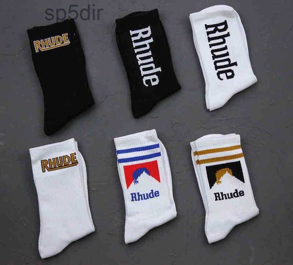 Meias masculinas Rhude American High Street Trend Socks Subras de malha super populares para homens e mulheres de alta qualidade All Seasons Meias Médio