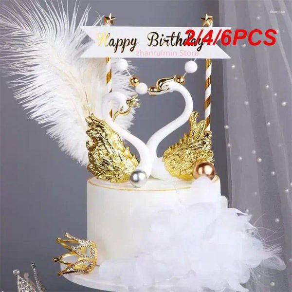 Partyzubehör 2/4/6PCS Lot Kronenglas Tisch Swan Backen dekorativer Geburtstag Jubiläum Ornament Kuchen Topper Figur Papier Gewicht Schreibtisch Haus Zuhause