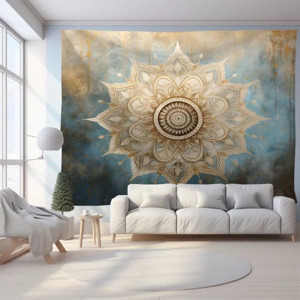 Arazzo arazzo retrò di colore fresco color mandala sfondo di fiori sospeso in stile nordico soggiorno decorazione murale arazzo di alta qualità