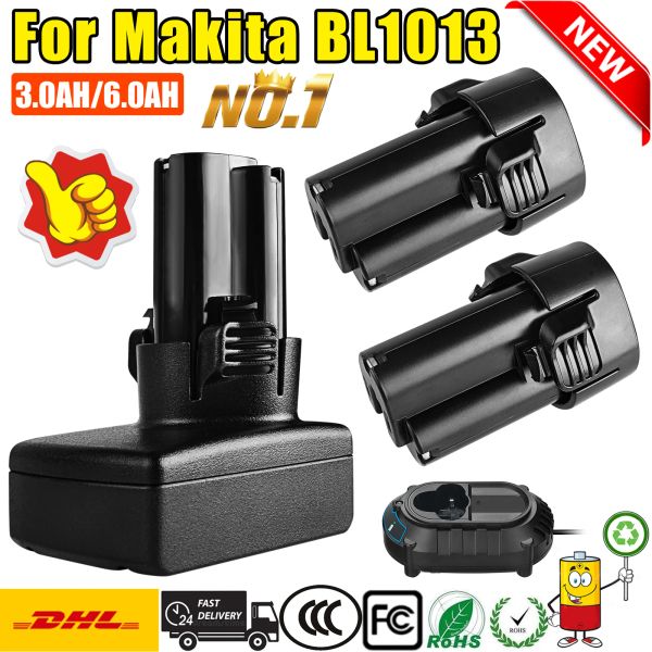 Caricabatterie 6000Mah per Makita BL1013 Batteria di sostituzione 10.8V 12V BL1014 BL1015 Lion Sostituisci gli utensili degli accumulatori Batteria +Caricatore