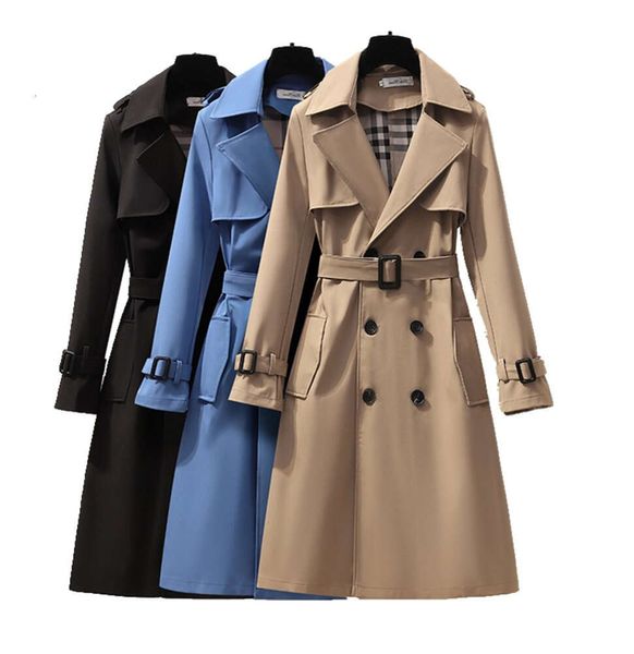 S-4XL Herbst Mode Elegante Gürteldesignerin Graben Spring Frauenmantel Frauen losen mit mittlerer Länge Windbreaker weibliche lässige Damen Lange Maxi Kleiderin Frau Mäntel F546