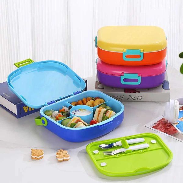 Bento Boxes Portable Lunch Box с вилкой и ложкой утечка пластиковой пищевой контейнер на открытом воздухе детская коробка для ланча для лечения Q240427