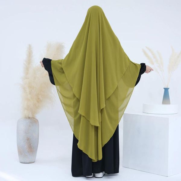 Ethnische Kleidung islamischer Schal 2 Schicht Frauen länger Chiffon Long Bandana Mode Muslim Turban Schal Hijabs Headscarf Hijab