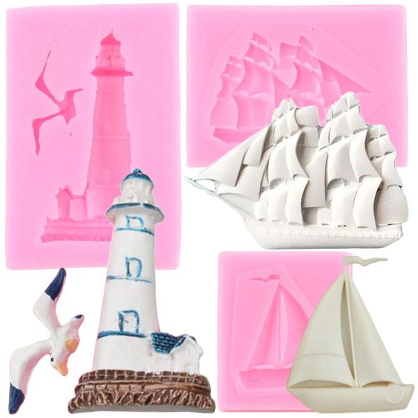 Formen Leuchtturm Vogel Silikon Schimmel Segelboot Fondant Formen Cupcake Jelly Candy Harz Lehm Schokolade Dekoration Backwerkzeuge