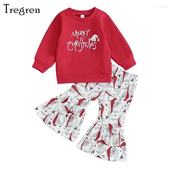 Giyim Setleri Tragren Toddler Bebek Kızlar Noel Pantolon Uzun Kollu Mektup Baskı Sweatshirt Noel Baba 2pcs Giysileri