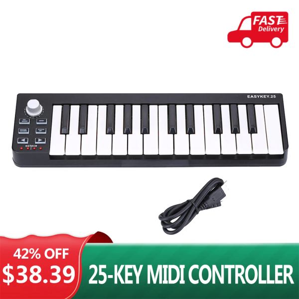 Клавички Worlde EasyKey.25 Портативная клавиатура Mini 25Key USB MIDI -контроллер с 4 программируемыми банками памяти 6 кнопок управления