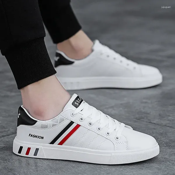 Sıradan ayakkabılar dantel Up Sneakers Erkekler Kore Traend All-Match Beyaz Moda Yürüyüş Rahat Erkek Düz Ayakkabı Chaussure Homme