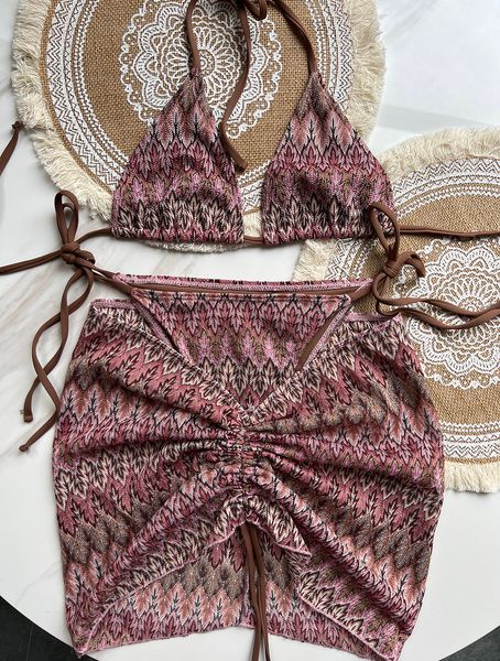 Paris Classics Crochet 3 Parça Bikini Seti Lüks Etek Striped Yüzme Takım Tasarımcı Mayo Kadın Seksi Mayo Push Yukarı Mayo Takım Takımları Marka Bulunmamış Trikini XL