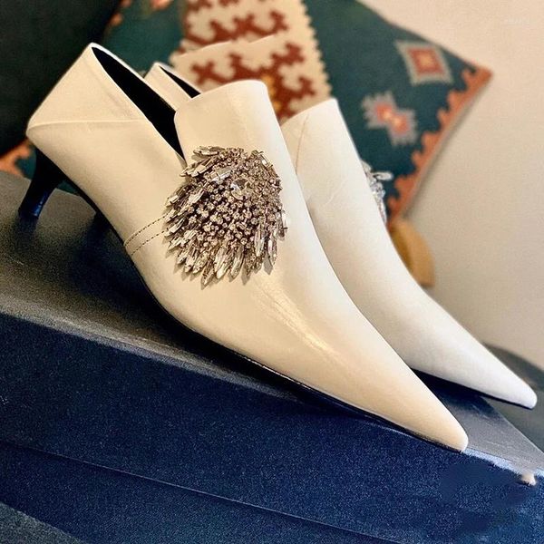 Sıradan Ayakkabı Bahar Tarzı Pompaları Saçlı Toe Stiletto Yüksek Topuklu Kristal Moda Kadın Lüks Tasarım Chaussure Femme satan