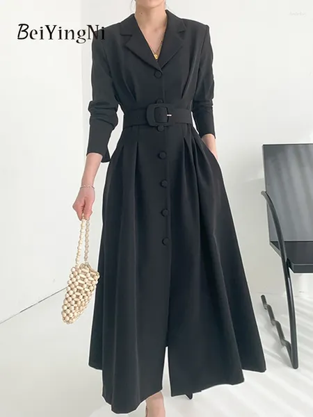 Lässige Kleider Beiyingni Herbst Winter elegant für Frauen 2024 Korean Fashion Chic Langarm Windbreaker -Schichten Weibliche Knöpfe ol Kleid