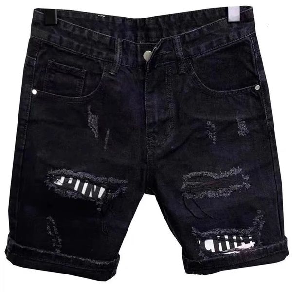 Adesivi per buche da uomo coreano Slim denim pantaloni corti leggings jeans shorts 240412