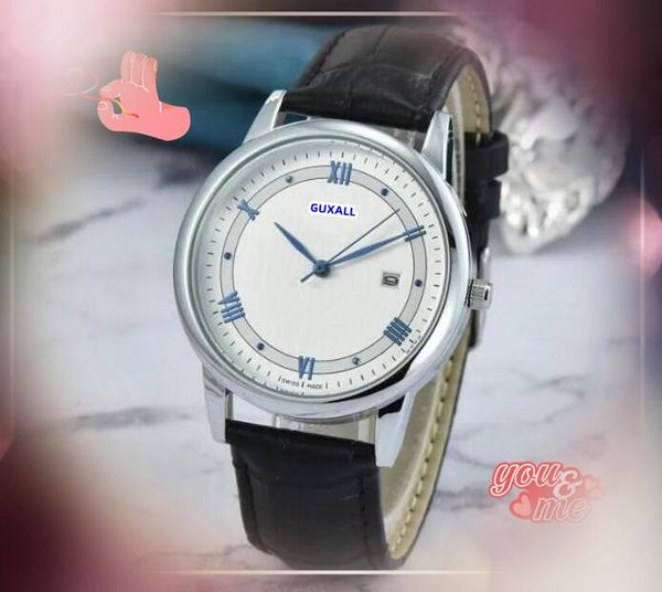 Beliebte automatische Datum Männer Frauen Unisex Uhren Luxus Edelstahl Quarz Bewegung Uhr Zeitstunde Kalender Kuh Lederschaltuhr Reloj Hombre Geschenke