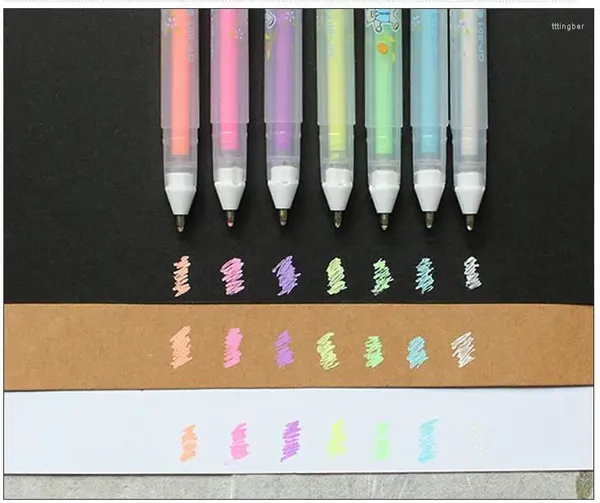 CORES/LOTO GLITTE METÁLICO Gel Canetas 0,8 mm Sketch Flowers Couache Pen Paint Design Art Markers para material escolar