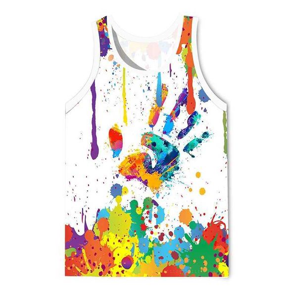 Tanques masculinos Tops 3D Pintura de graffiti Prind Gym Clothing Mens Summer Summer Street Collent Roleta de basquete de secagem rápida camiseta sem mangas Y2K TOPL2404