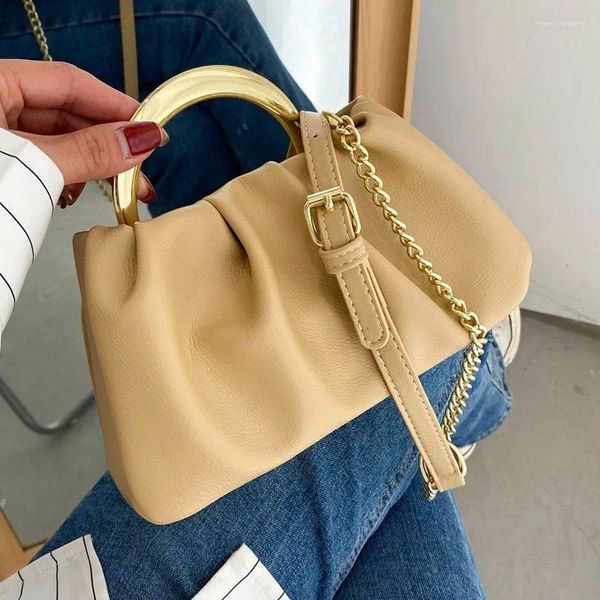 Omuz Çantaları Metal Tasarım Tasarım Küçük Lady Tote Çanta Yumuşak Pu Deri Crossbody Kadınlar için Zincir Çantalar ve Çanta