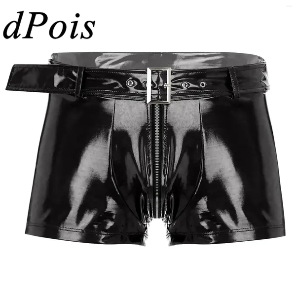 Shorts masculinos masculinos molhados calças boxer zíper abertável cortch bulge bolsa para barra disco de boate