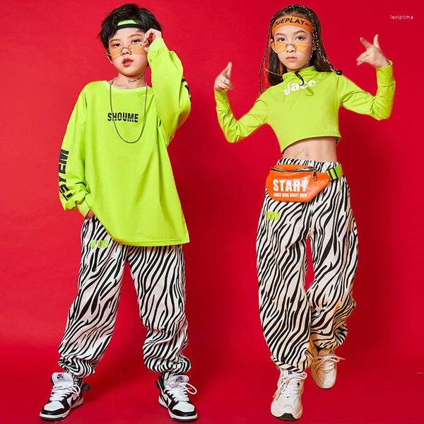 Bühne Wear Hip Hop Kostüme für Kinder tanzen Kleidung Mädchen Jungen HipHop Wettbewerb Danz Jazz Ballsaal Outfit Top Shirt Hosen