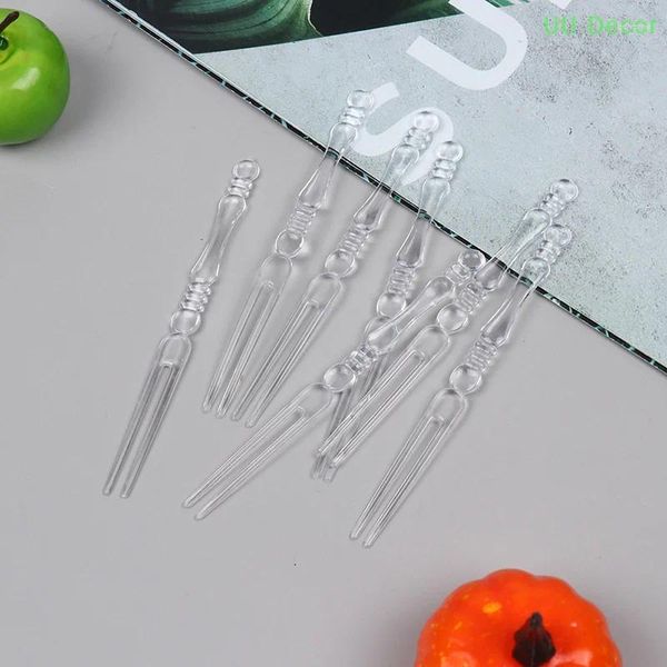 Gabeln 80pcs mini klare transparente Einweg für Party BBQ Sticks Picks Spieße Set Home Dining Cake Fruit Plastikgabel