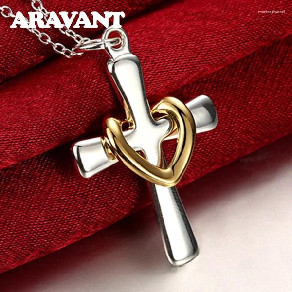 Pingentes Aravant 925 Silver Heart Cross Pingente Colar para homens Jóias de moda