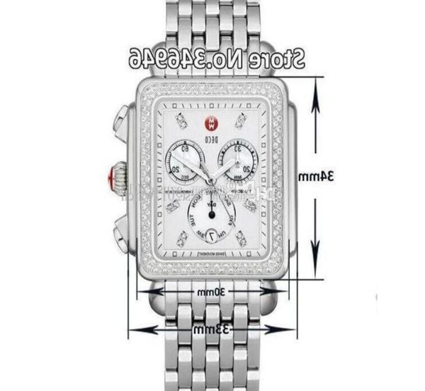 33mm Michele İmza Deco Elmas Kronograf İnci Ladies Quartz Watch7323944